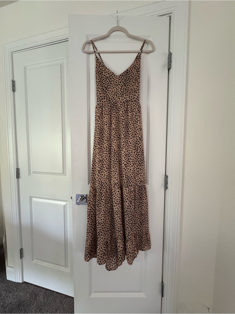 Lulu's Beige and Black Spotted Maxi Dress